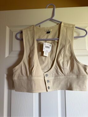 American Eagle Outfitters Cream Button-Front Crop Top